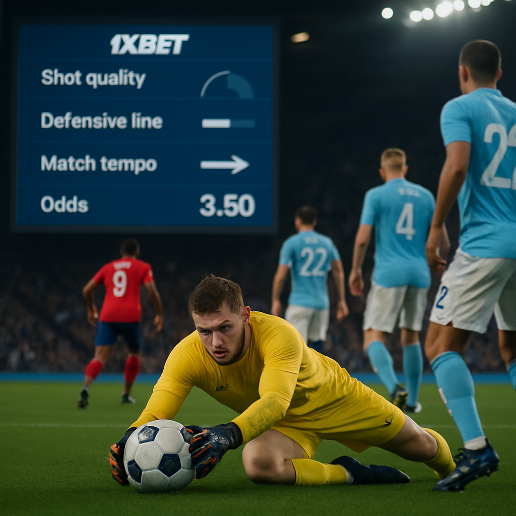 Goalkeeper dives to save a shot as a match-analysis display highlights shot quality, defensive